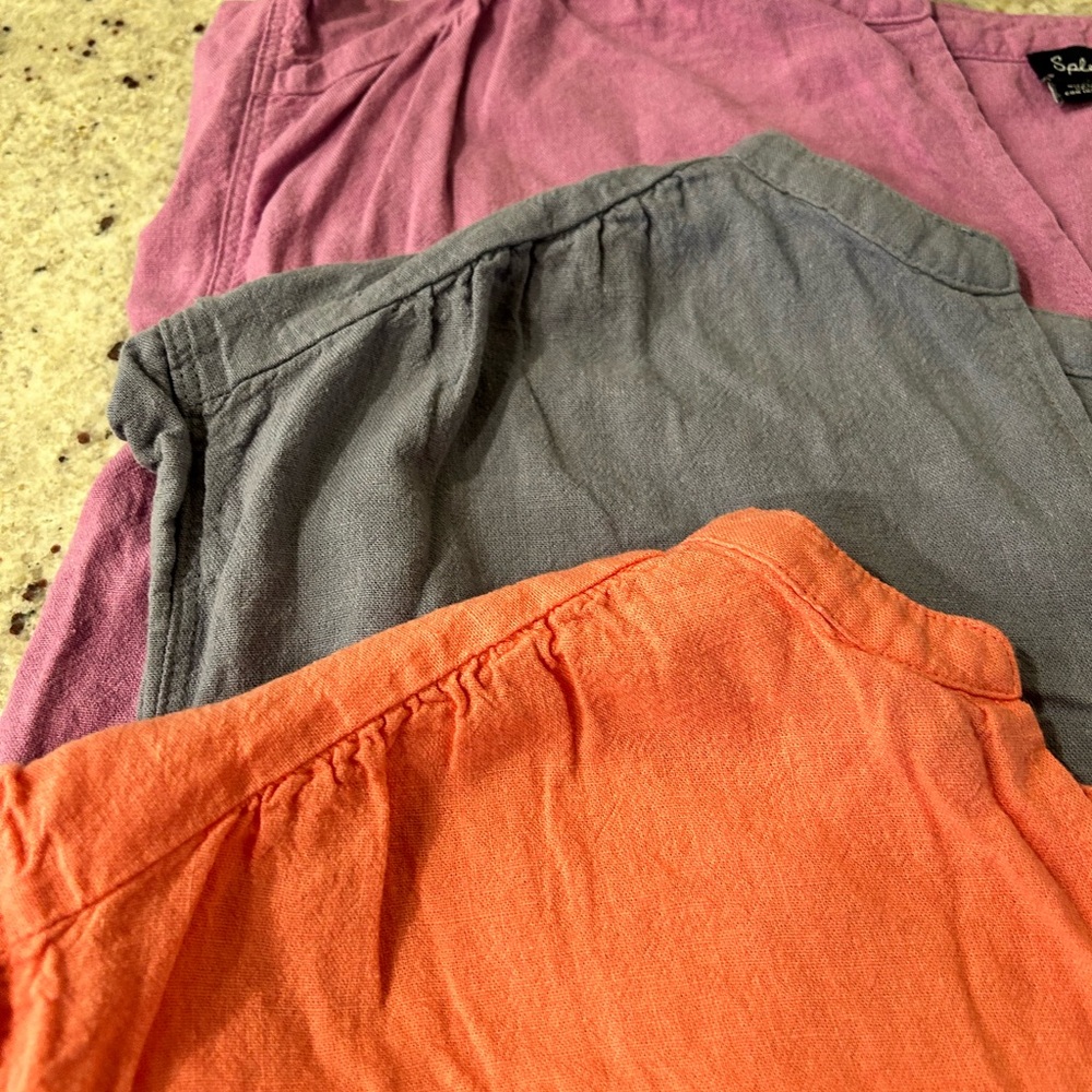 Three Splendid Linen V-Neck Tops - Purple, Light Blue, Coral - Medium - Picture 5 of 8